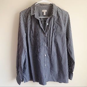 LOGO Lori Goldstein Pleated Striped Button Blouse